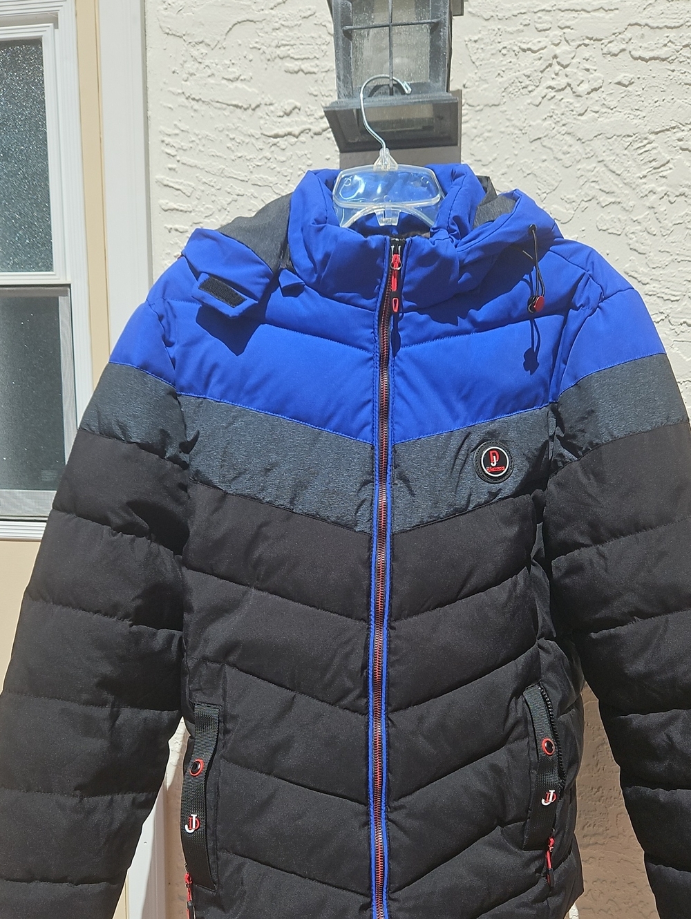 Ski Jacket Blue & Black Puffer Jacket with Hood EUC
